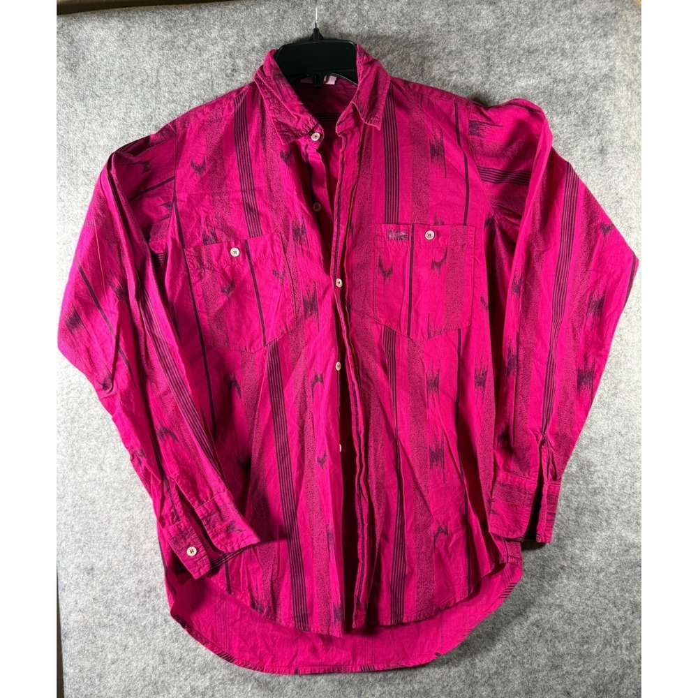 Vintage Guess by Georges Marciano Pink Black ikat Stripe Button Down Shirt S 80s